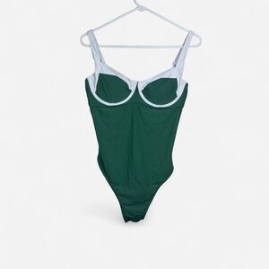 Cupshe Green White Underwire One Piece Swimsuit L NWT Supportive Cheeky